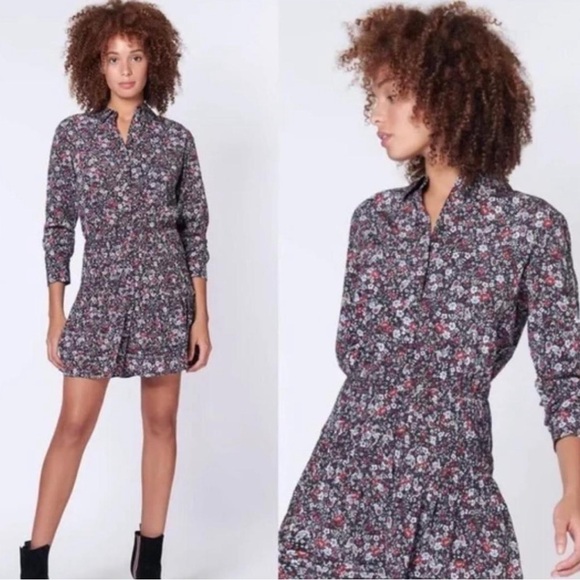 Veronica Beard Dresses & Skirts - Veronica Beard Black Floral Long-Sleeve Shirt Dress